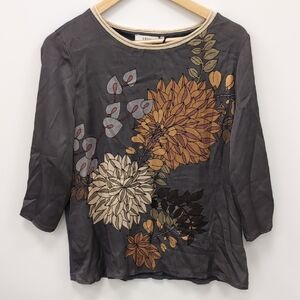 Gray Floral Blouse Size Large NWT